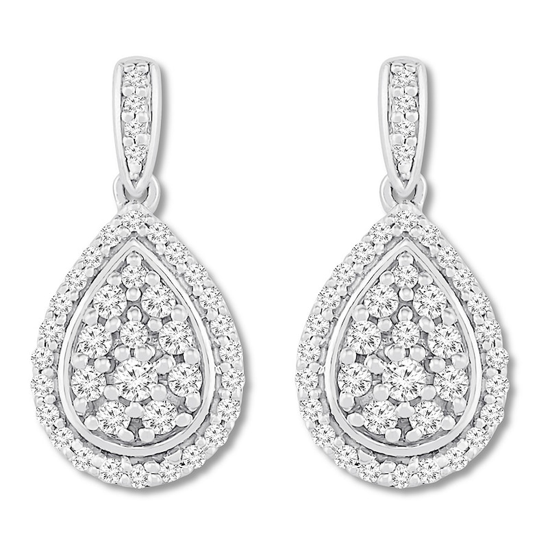 Diamond Teardrop Earrings 3/4 ct tw Round-cut Sterling Silver