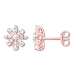 Diamond Flower Earrings 3/8 ct tw Round-cut 10K Rose Gold