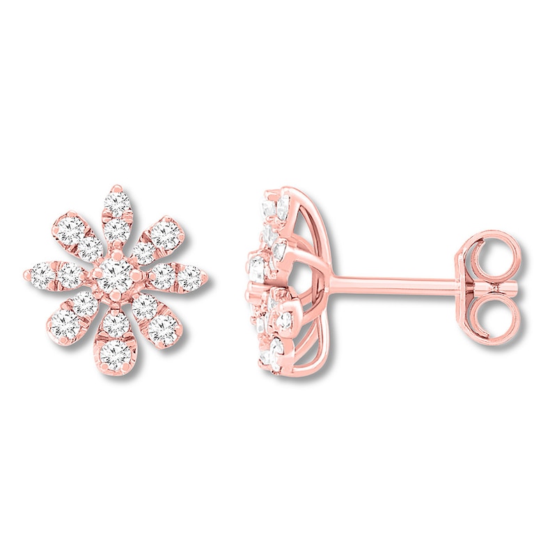 Main Image 1 of Diamond Flower Earrings 3/8 ct tw Round-cut 10K Rose Gold