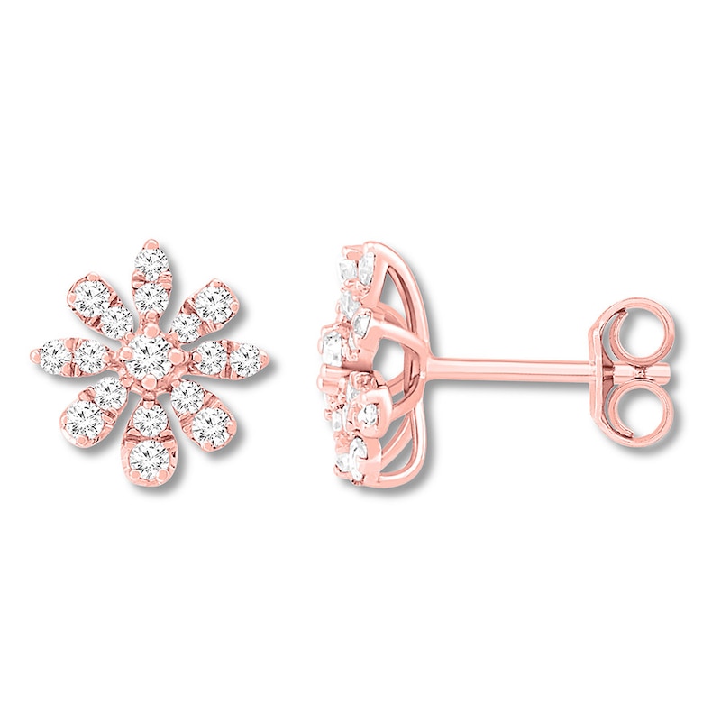 Diamond Flower Earrings 3/8 ct tw Round-cut 10K Rose Gold