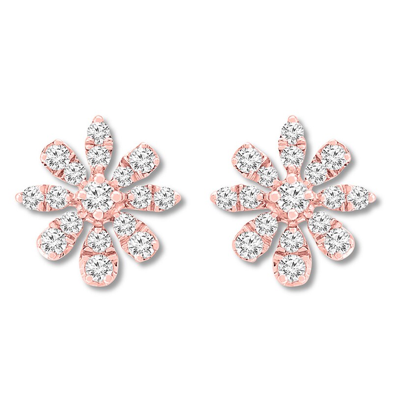 Main Image 2 of Diamond Flower Earrings 3/8 ct tw Round-cut 10K Rose Gold