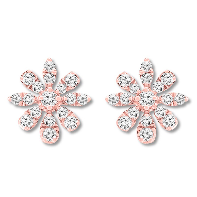 Diamond Flower Earrings 3/8 ct tw Round-cut 10K Rose Gold