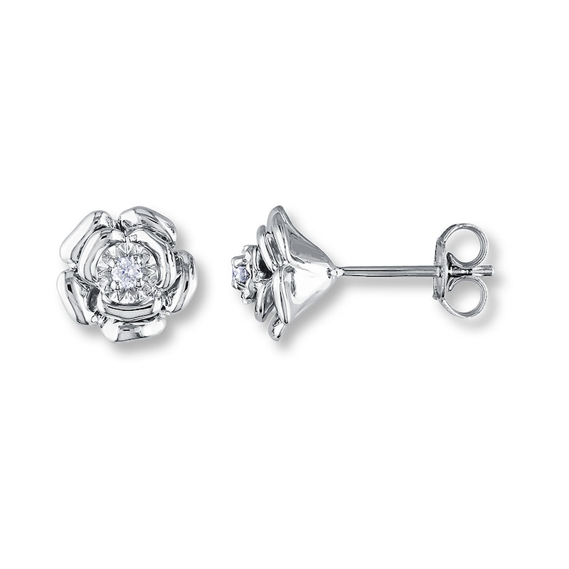 Main Image 1 of Diamond Flower Earrings 1/20 ct tw Round-cut Sterling Silver