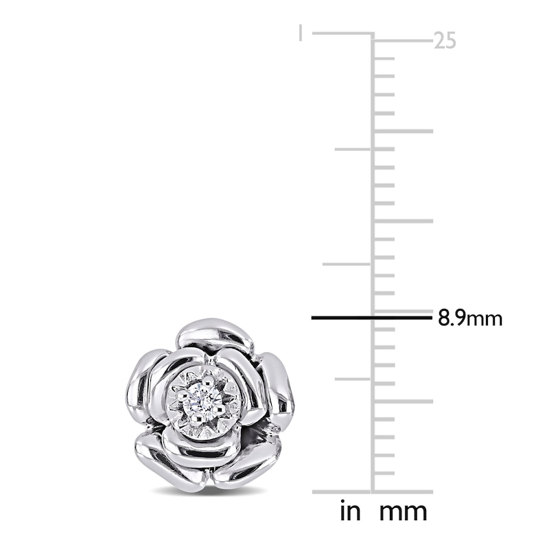 Diamond Flower Earrings 1/20 ct tw Round-cut Sterling Silver