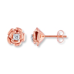Diamond Flower Earrings 1/5 ct tw Round-cut 10K Rose Gold