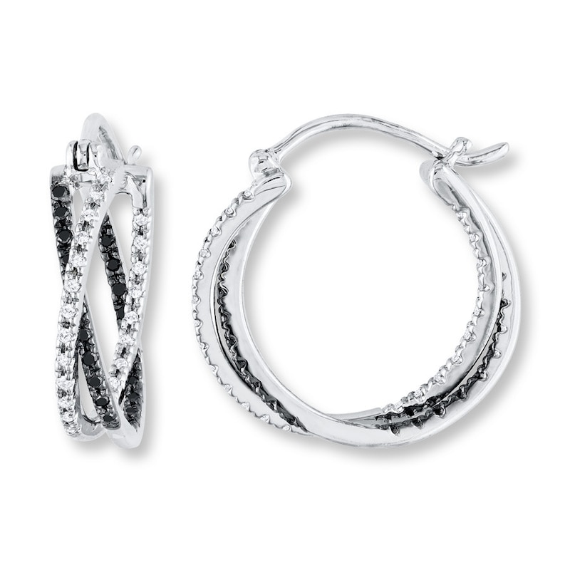 Main Image 1 of Diamond Hoop Earrings 1/4 ct tw Black/White Sterling Silver