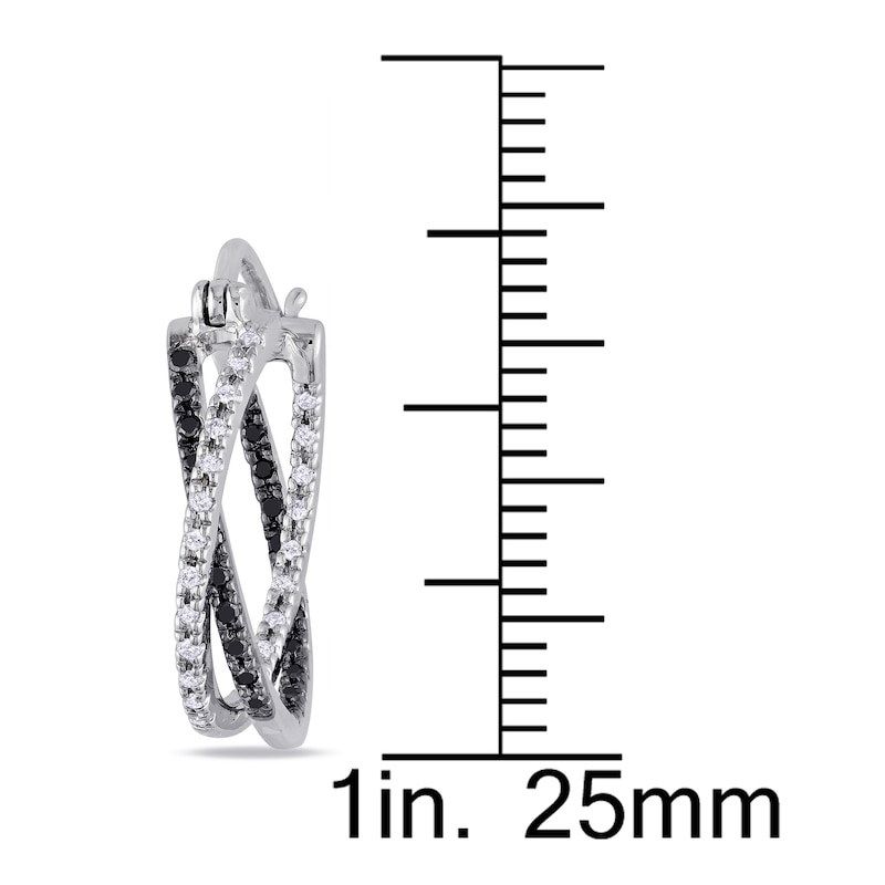 Main Image 2 of Diamond Hoop Earrings 1/4 ct tw Black/White Sterling Silver