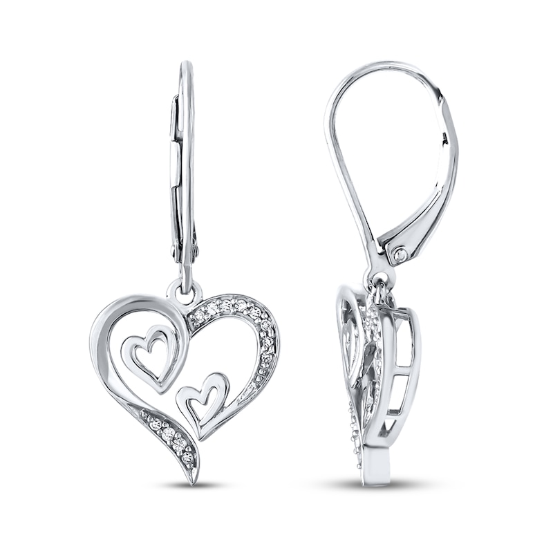 Triple Heart Earrings 1/15 ct tw Diamonds Sterling Silver