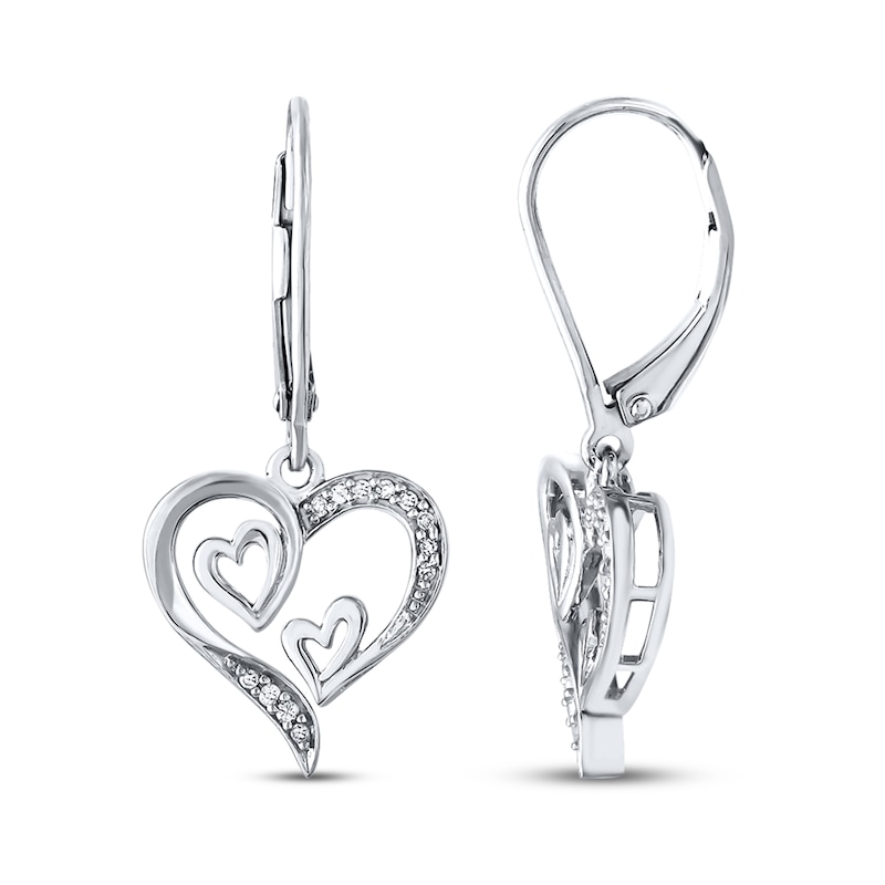 Main Image 1 of Triple Heart Earrings 1/15 ct tw Diamonds Sterling Silver