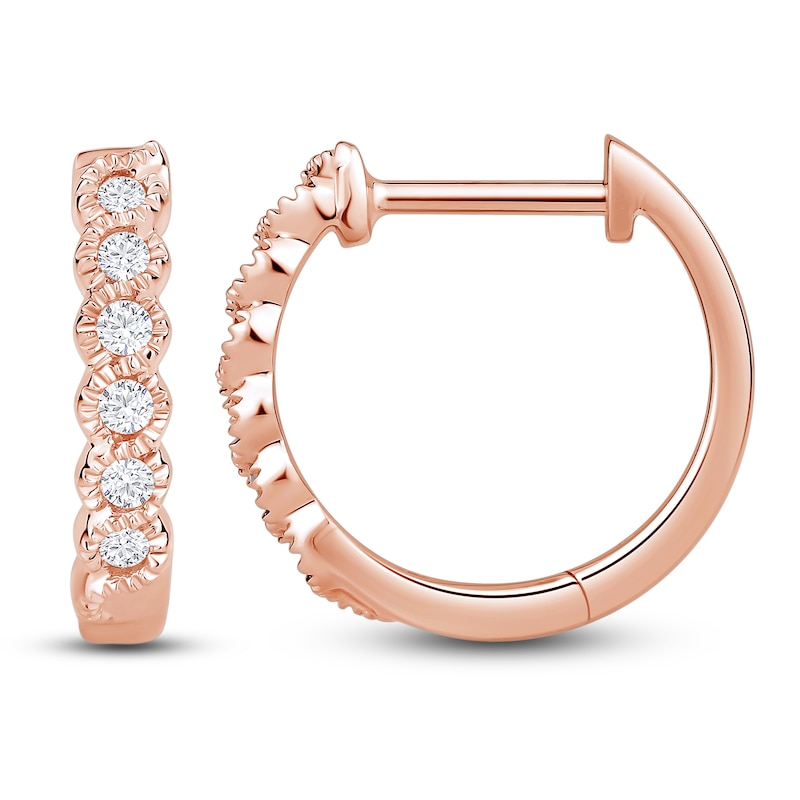 Main Image 1 of Diamond Hoop Earrings 1/8 ct tw Round 10K Rose Gold