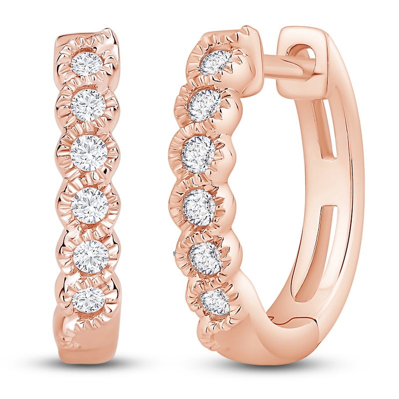 Main Image 2 of Diamond Hoop Earrings 1/8 ct tw Round 10K Rose Gold