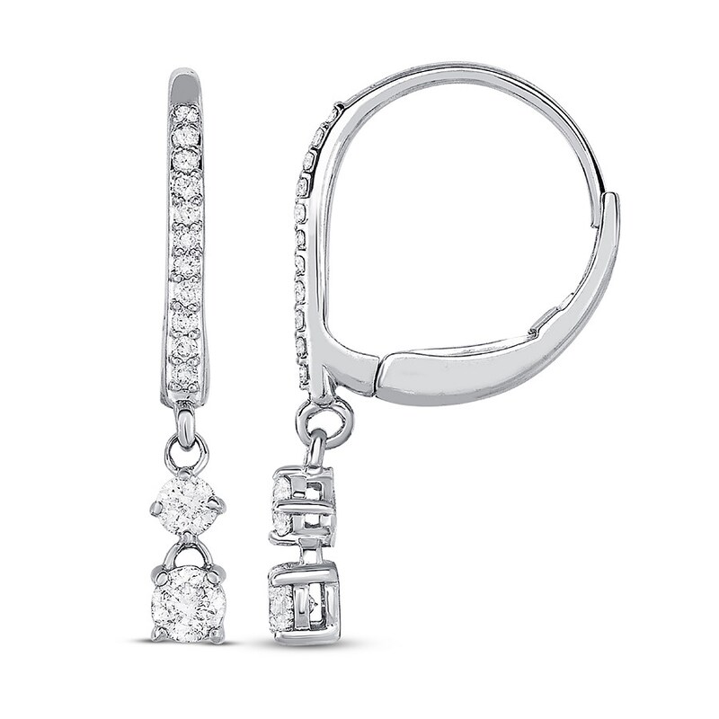 Main Image 1 of Diamond Drop Earrings 1 ct tw Round 14K White Gold