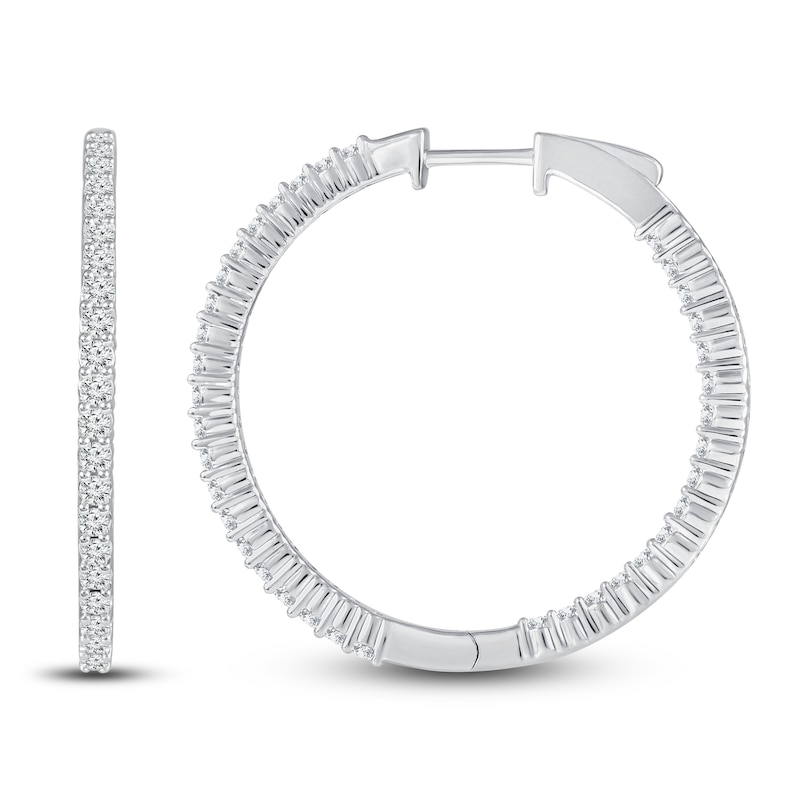 Diamond Hoop Earrings 2 ct tw Round 14K White Gold