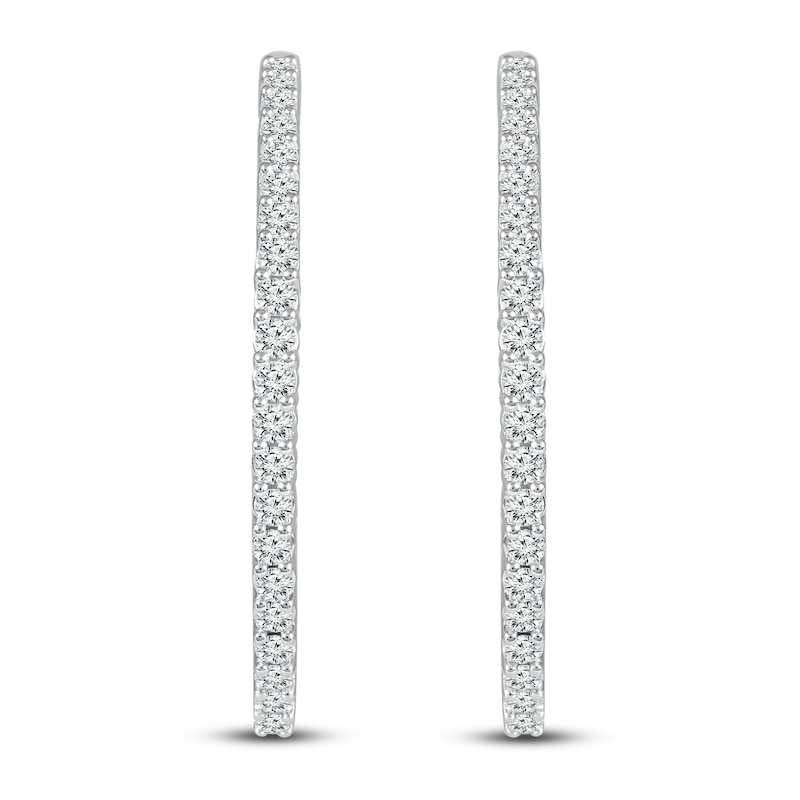 Main Image 2 of Diamond Hoop Earrings 2 ct tw Round 14K White Gold