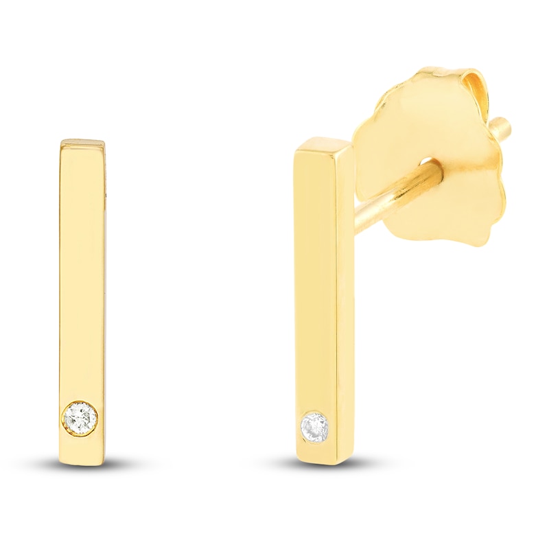 Bar Earrings Diamond Accents 14K Yellow Gold