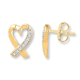 Heart Earrings Diamond Accents 10K Yellow Gold