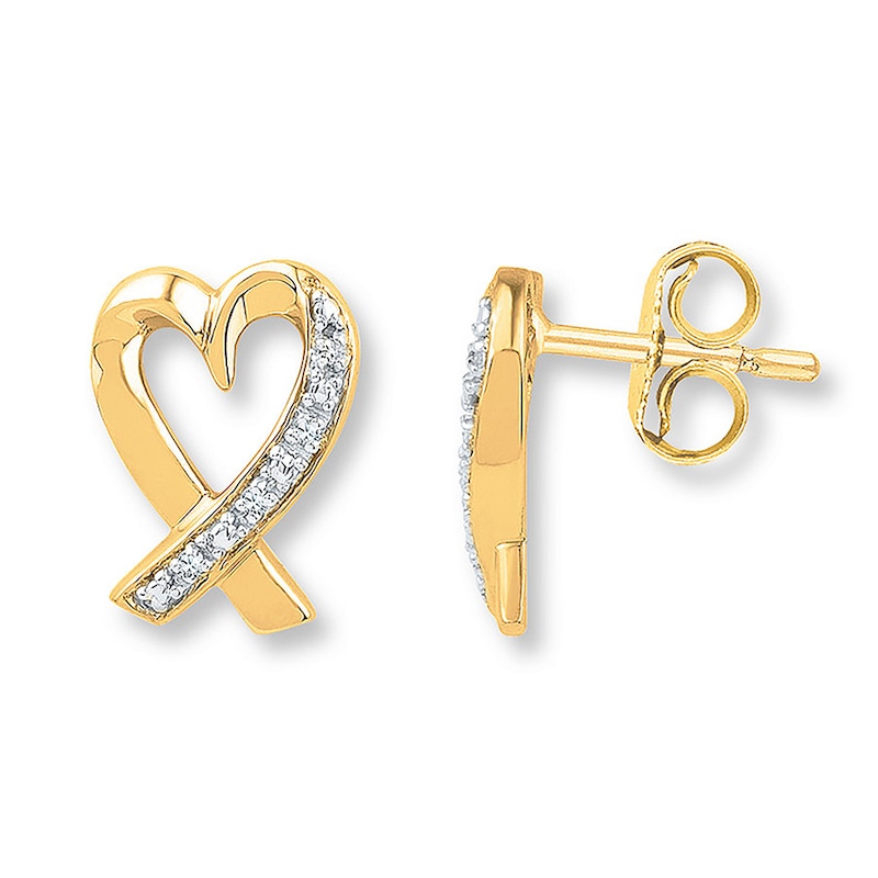 Heart Earrings Diamond Accents 10K Yellow Gold