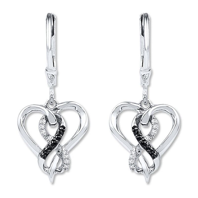 Main Image 1 of Diamond Heart Earrings 1/15 ct tw Black/White Sterling Silver