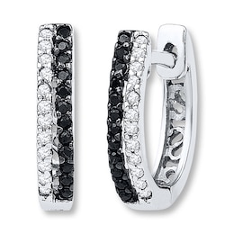 Diamond Hoop Earrings 1/5 ct tw Black/White 10K White Gold