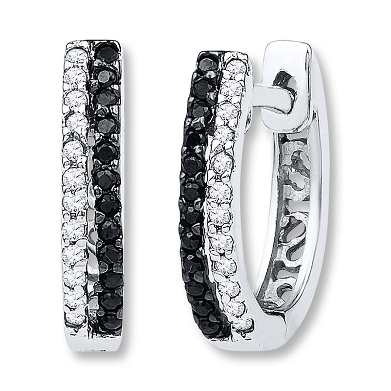 Main Image 1 of Diamond Hoop Earrings 1/5 ct tw Black/White 10K White Gold