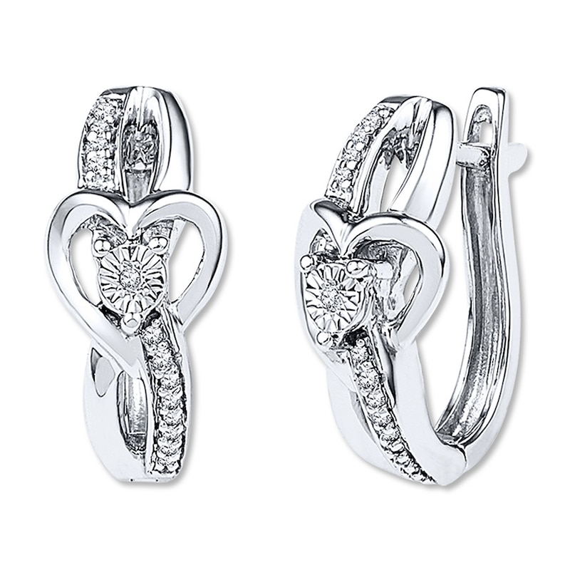 Main Image 1 of Heart Hoop Earrings 1/15 ct tw Diamonds Sterling Silver