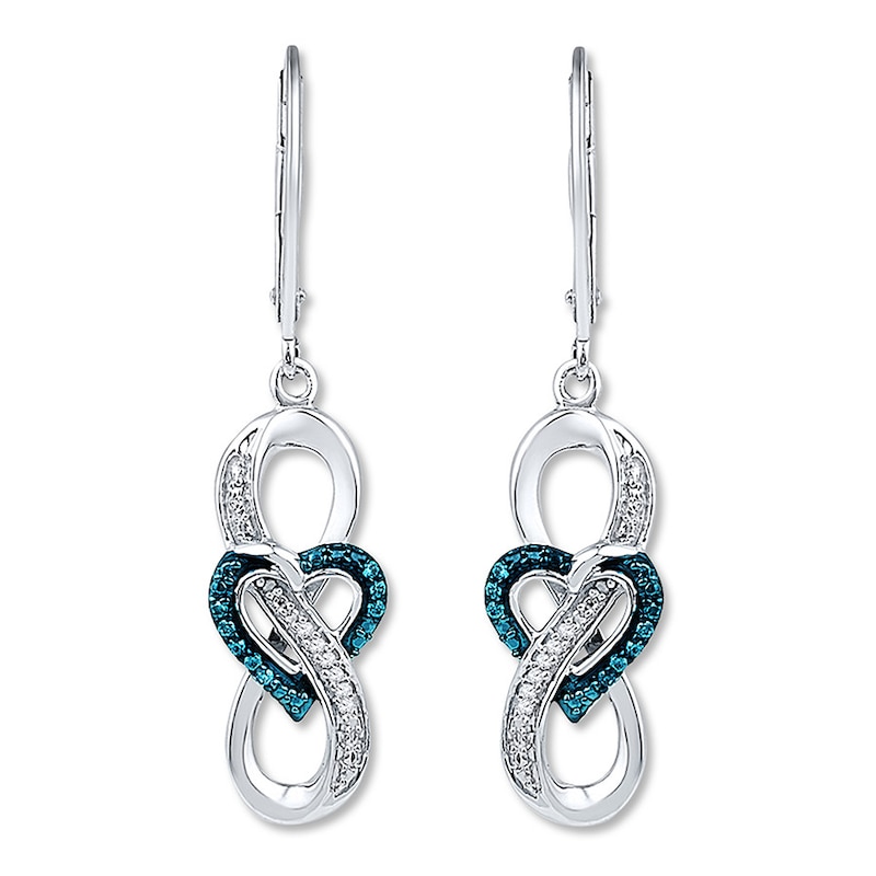 Main Image 1 of Infinity Blue/White Diamond Earrings 1/10 ct Sterling Silver