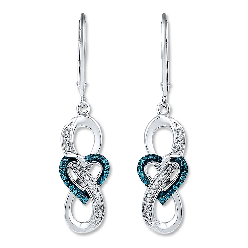 Infinity Blue/White Diamond Earrings 1/10 ct Sterling Silver