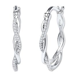 Diamond Hoop Earrings 1/8 ct tw Round-cut Sterling Silver
