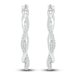 Diamond Hoop Earrings 1/8 ct tw Round-cut Sterling Silver
