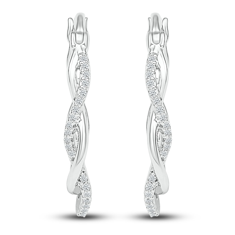 Main Image 1 of Diamond Hoop Earrings 1/8 ct tw Round-cut Sterling Silver