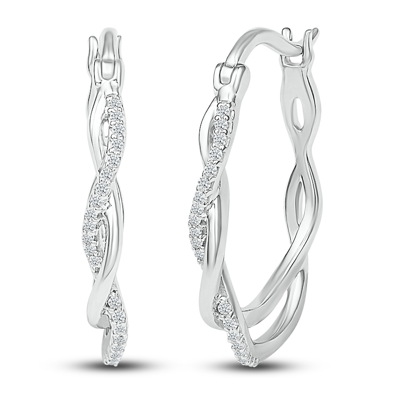 Main Image 2 of Diamond Hoop Earrings 1/8 ct tw Round-cut Sterling Silver