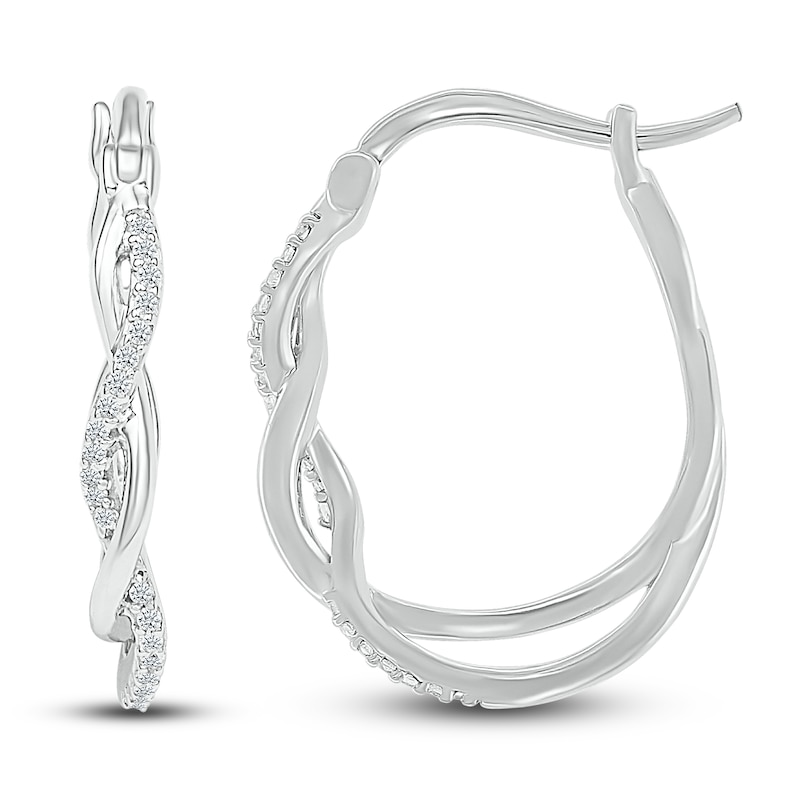 Main Image 3 of Diamond Hoop Earrings 1/8 ct tw Round-cut Sterling Silver