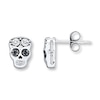 Thumbnail Image 0 of Young Teen Skull Earrings Black&White Diamonds Sterling Silver