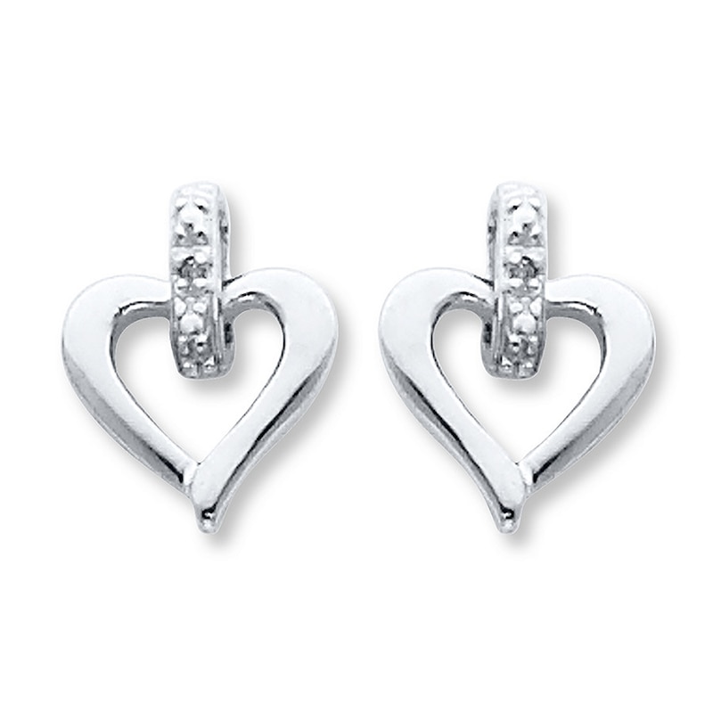 Main Image 1 of Heart Earrings Diamond Accents Sterling Silver