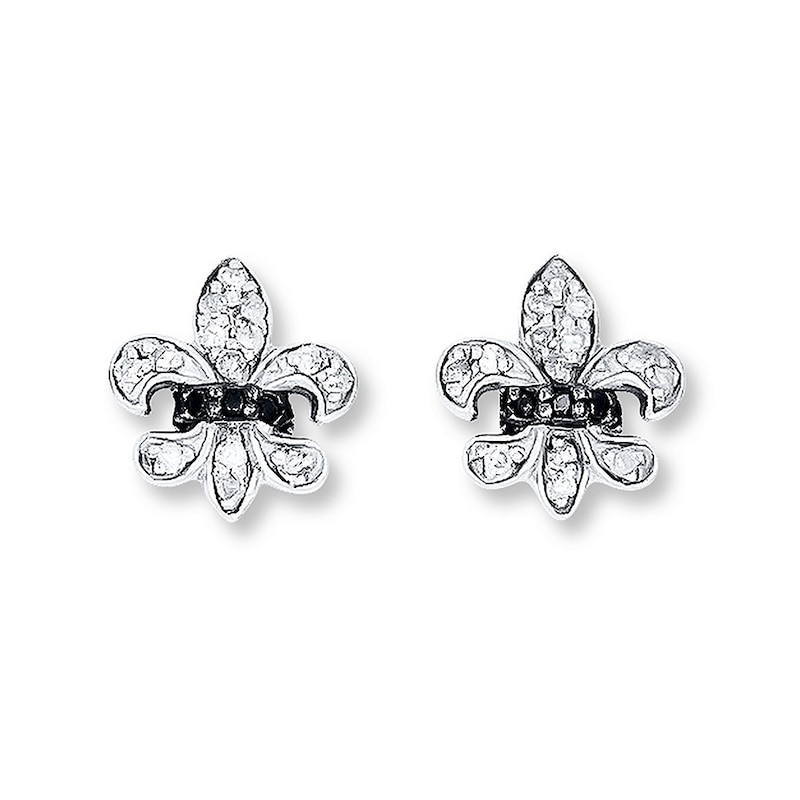 Main Image 1 of Fleur-de-Lis Earrings 1/6 ct tw Diamonds Sterling Silver