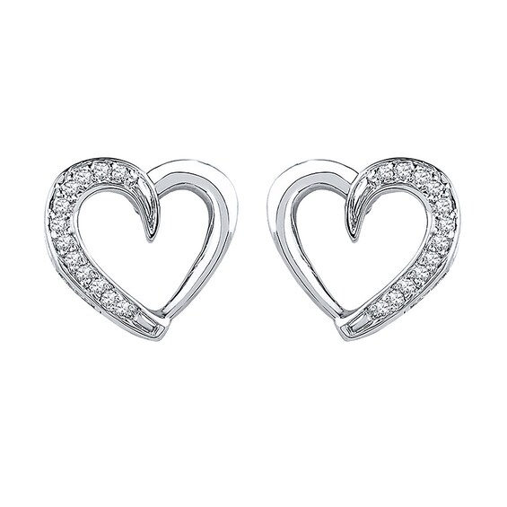 Silver diamond heart earrings Clearance