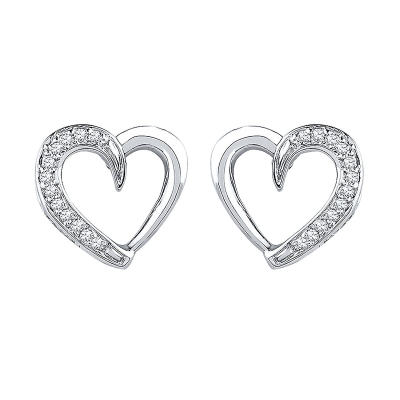 Diamond Heart Earrings 1/10 ct tw Round-cut Sterling Silver