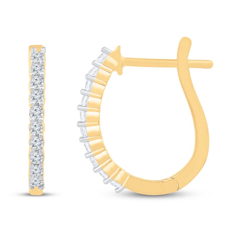 Main Image 1 of Diamond Hoop Earrings 1/4 ct tw Round 10K Yellow Gold