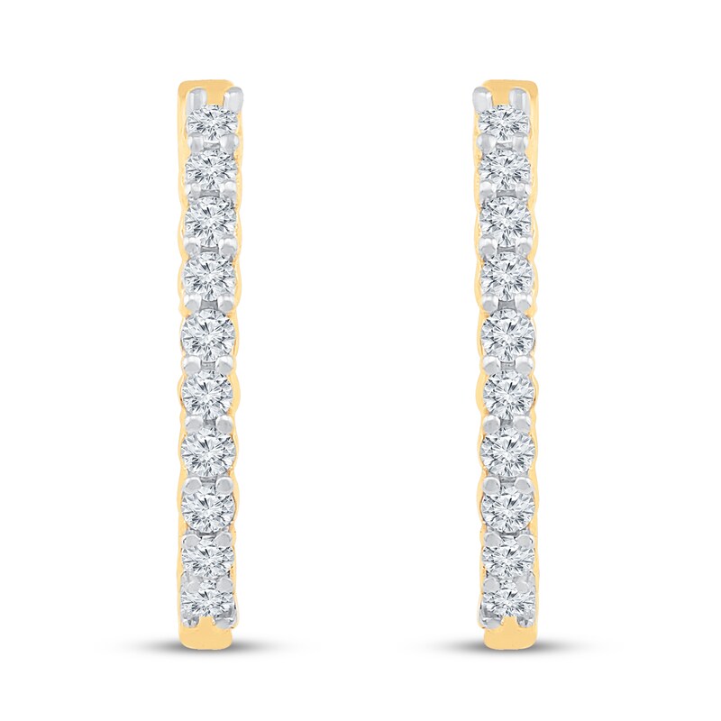 Main Image 2 of Diamond Hoop Earrings 1/4 ct tw Round 10K Yellow Gold