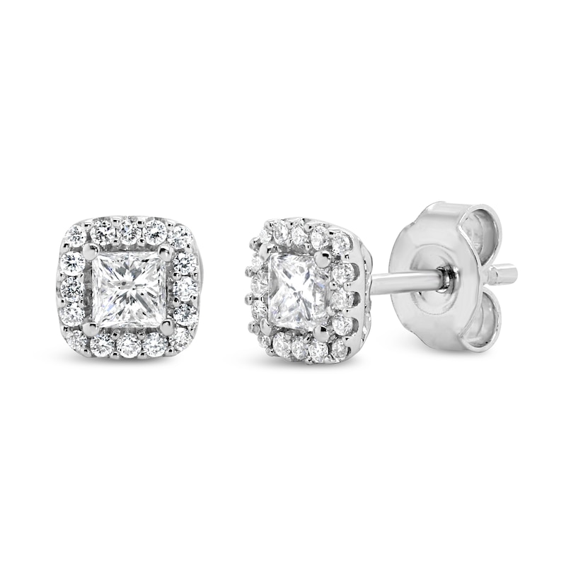 Diamond Stud Earrings 1/2 ct tw Princess/Round 10K White Gold
