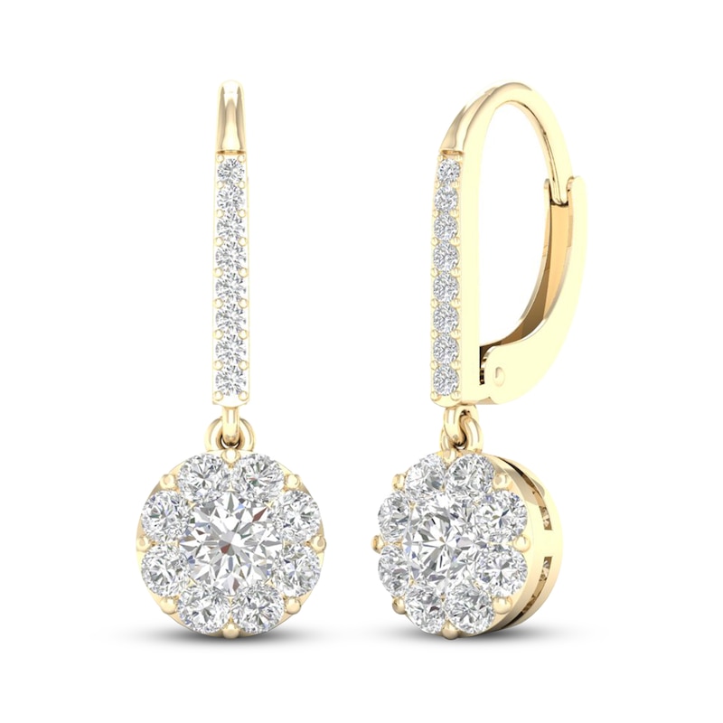 Main Image 1 of Diamond Dangle Earrings 1 ct tw Round 14K Yellow Gold