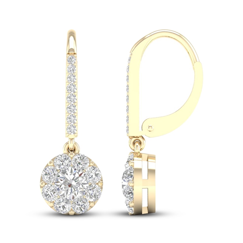 Main Image 2 of Diamond Dangle Earrings 1 ct tw Round 14K Yellow Gold