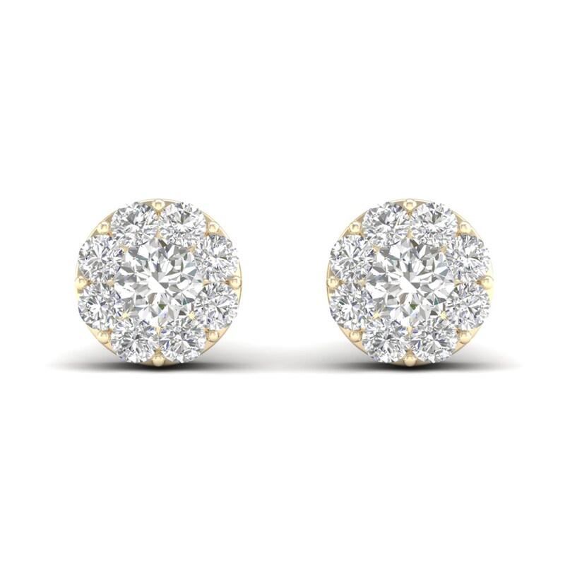 Diamond Stud Earrings 1 1/2 ct tw Round 14K Yellow Gold