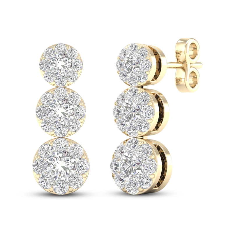 Main Image 1 of Three-Stone Diamond Earrings 1 ct tw Round 14K Yellow Gold