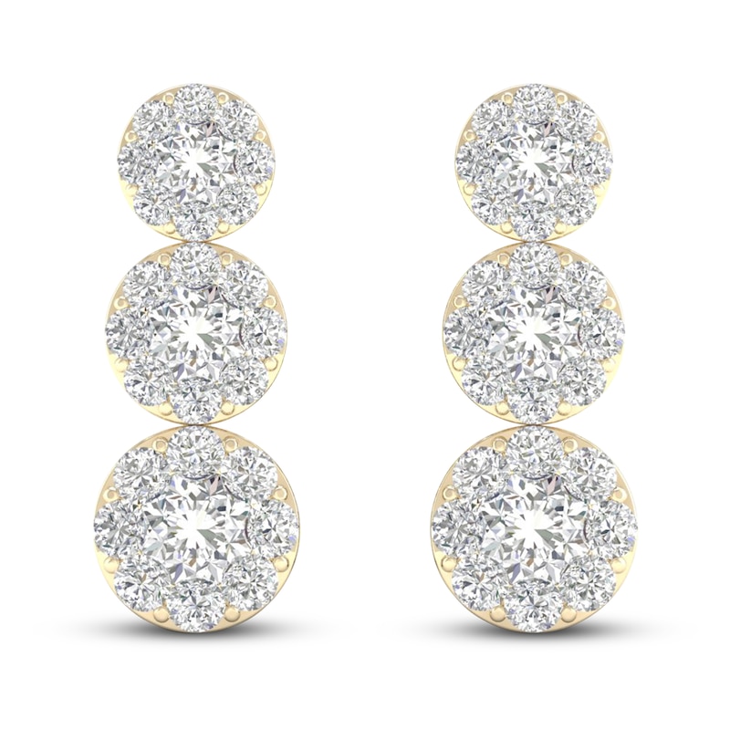 Main Image 3 of Three-Stone Diamond Earrings 1 ct tw Round 14K Yellow Gold