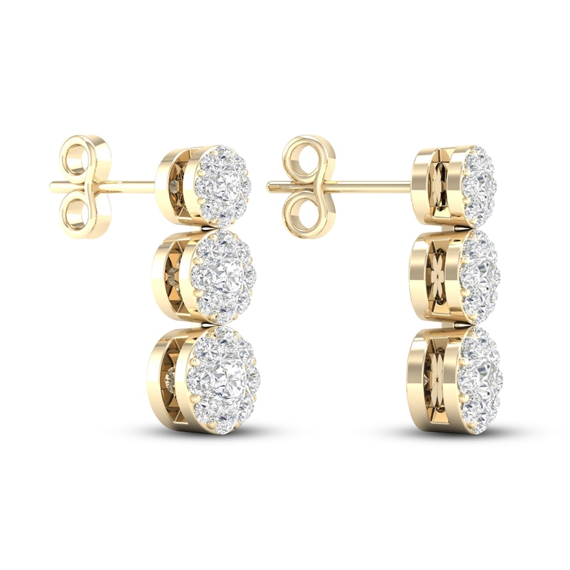 Brilliant Cut 3-Stone Diamond and 18k Yellow Gold Stud Earrings