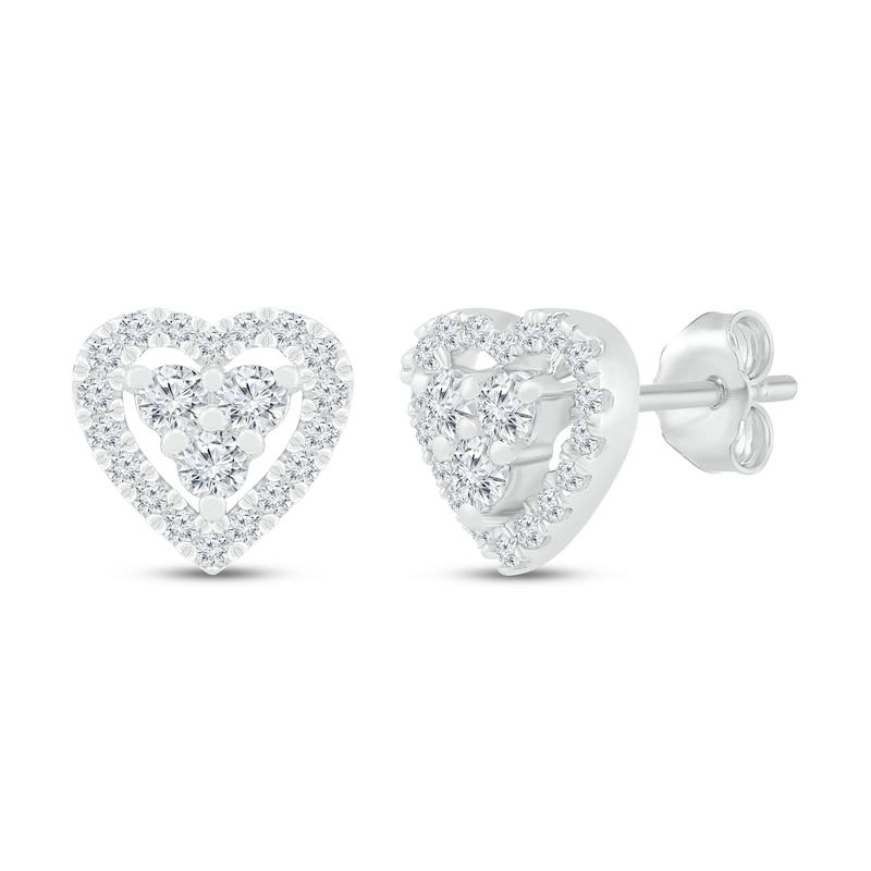 Main Image 1 of Diamond Heart Stud Earrings 1/4 ct tw Round 10K White Gold