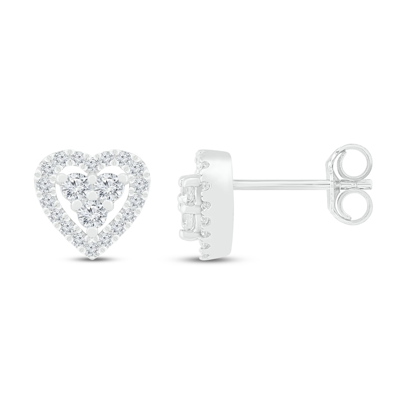 Diamond Heart Stud Earrings 1/4 ct tw Round 10K White Gold