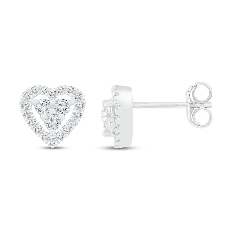 Main Image 2 of Diamond Heart Stud Earrings 1/4 ct tw Round 10K White Gold