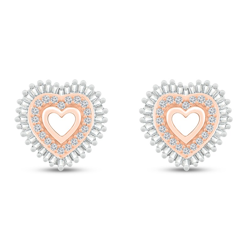 Diamond Heart Earrings 1 3 Ct Tw Baguette Round 10k Rose Gold Jared Diamond Heart Earrings 1 3 Ct Tw Baguette Round 10k Rose Gold Jared
